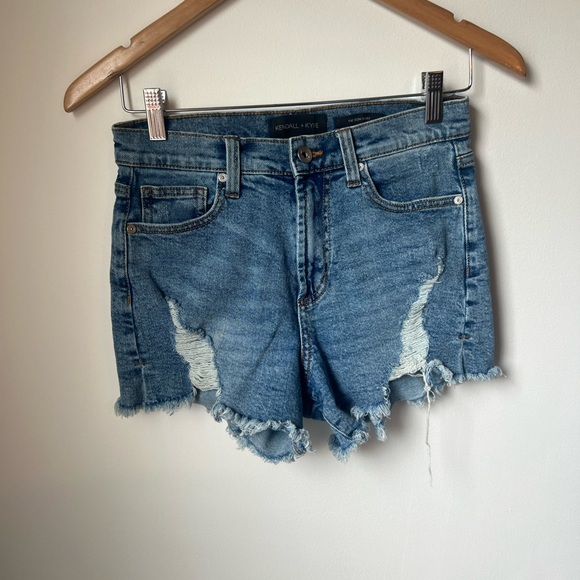 Kendall + Kylie Blue Denim The Icon Distressed Shorts Size 28 - Picture 2 of 5